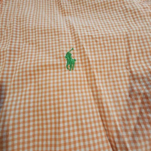 RALPH LAUREN SHORT SLEEVE BUTTON DOWN MENS LARGE ORANGE WHITE GREEN PONY CLASSIC - Picture 4 of 10